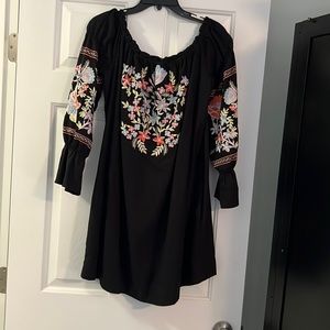 Free people off the shoulder embroidered black dress size large